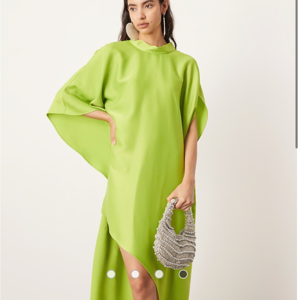 ASOS Edition high neck cape sleeve asymmetrical hem dress